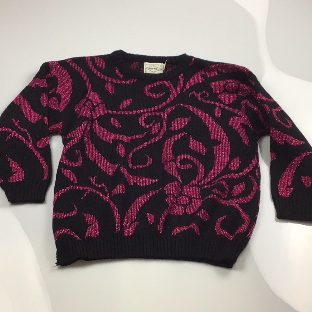 Ann Hill women’s crewneck sweater black/purple size S sleeve 17.5” length 25”